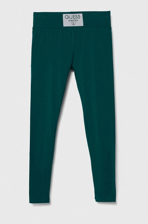 Guess leggins copii culoarea verde, neted