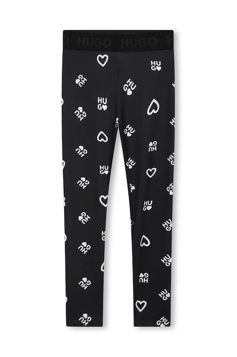 HUGO legginsy dziecięce kolor czarny wzorzyste