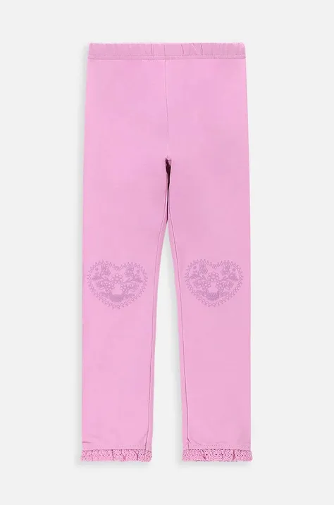 Coccodrillo legginsy dziecięce kolor różowy z aplikacją