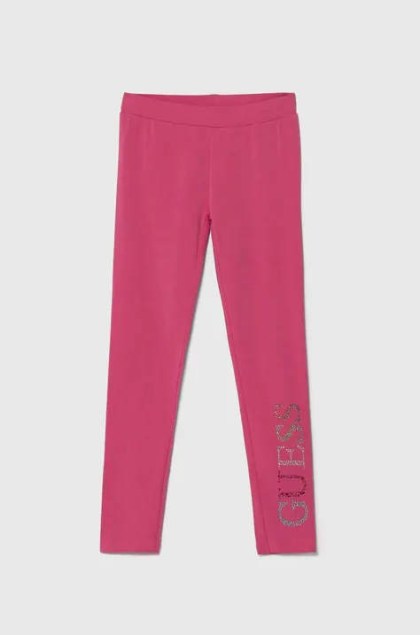 Guess legginsy dziecięce kolor różowy z aplikacją