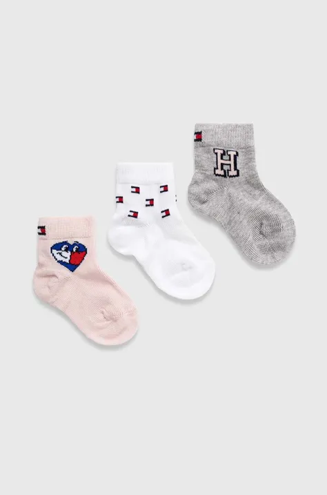 Ponožky pre bábätká Tommy Hilfiger 3-pak ružová farba