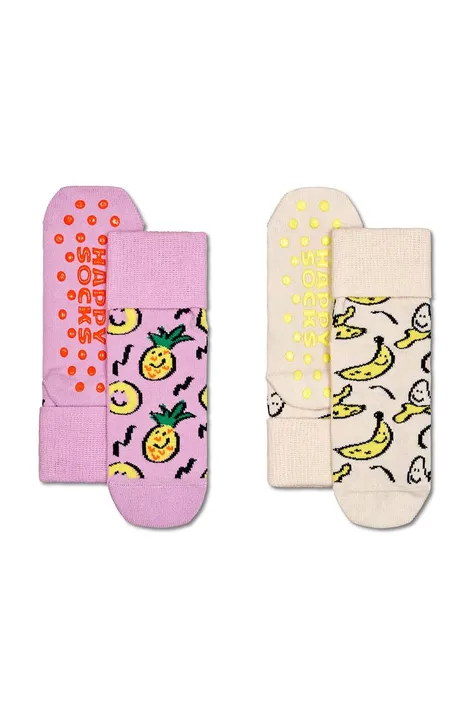 Happy Socks skarpetki dziecięce Kids Pineapple Anti-Slip Socks 2-pack kolor różowy