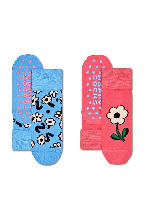 Otroške nogavice Happy Socks Kids Flower Anti-Slip Socks 2-pack roza barva