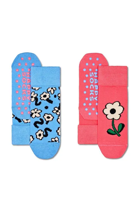 Happy Socks calzini bambino/a Kids Flower Anti-Slip Socks pacco da 2 colore rosa