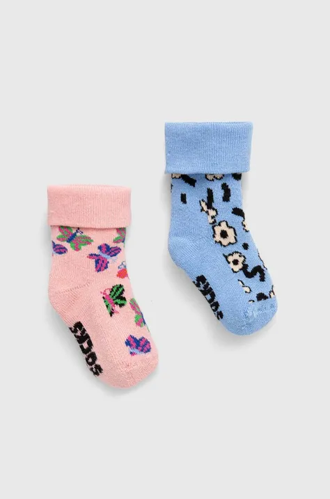 Happy Socks sosete copii Kids Butterfly Baby Terry Socks 2-pack culoarea roz