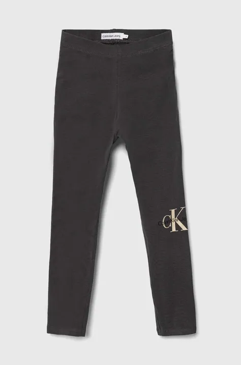 Dětské legíny Calvin Klein Jeans šedá barva, s potiskem