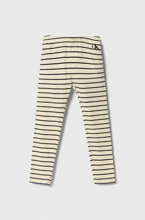 Detské legíny Calvin Klein Jeans béžová farba, vzorované