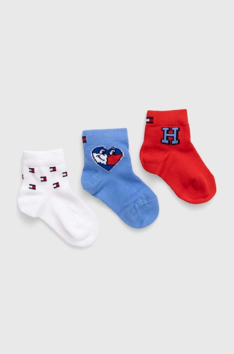 Nogavice za dojenčka Tommy Hilfiger 3-pack rdeča barva