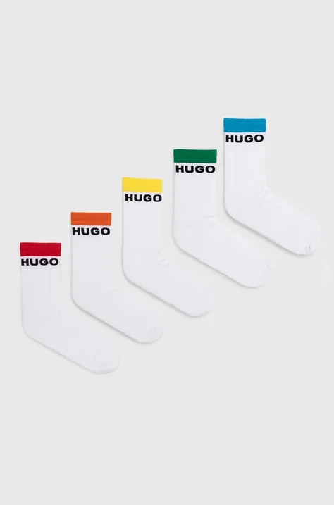 Nogavice HUGO 5-pack moške, bela barva, 50514968