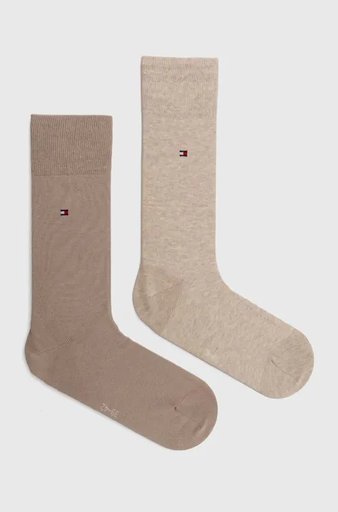 Ponožky Tommy Hilfiger 2-pak pánske, béžová farba, 371111128