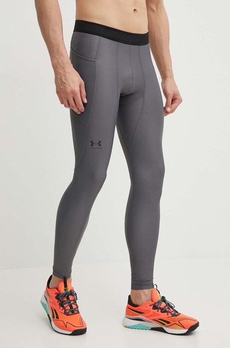 Under Armour leggins de antrenament Iso-Chill culoarea gri, neted