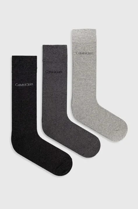 Ponožky Calvin Klein 3-pack pánské, šedá barva, 701226674