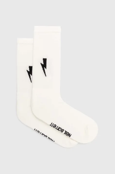 Ponožky Neil Barrett Bolt Cotton Skate Socks pánské, bílá barva, MY77116A-Y9400-526N