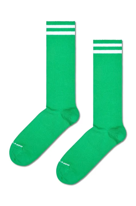 Nogavice Happy Socks Solid Sneaker Thin Crew zelena barva