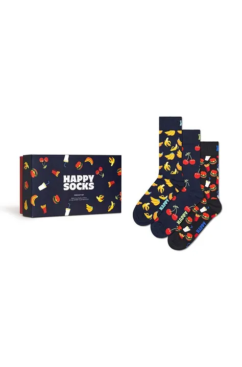 Nogavice Happy Socks Gift Box Food 3-pack mornarsko modra barva