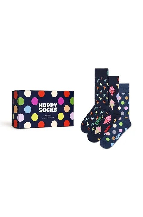 Nogavice Happy Socks Gift Box Navy 3-pack mornarsko modra barva