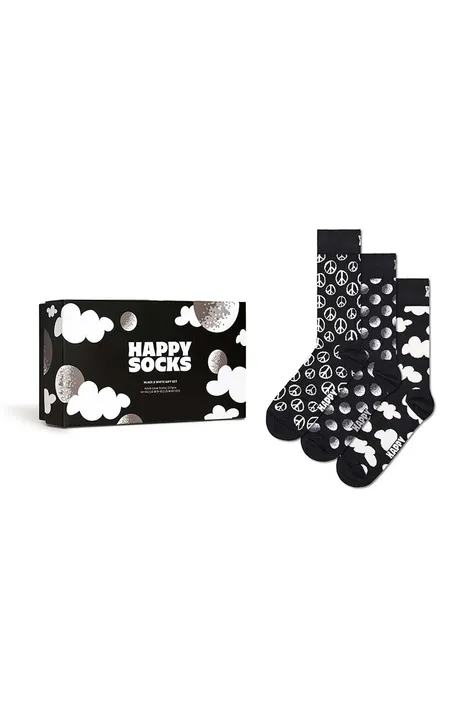 Κάλτσες Happy Socks Gift Box Black White 3-pack χρώμα: μαύρο