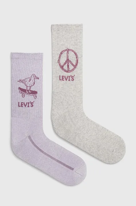 Nogavice Levi's 2-pack vijolična barva