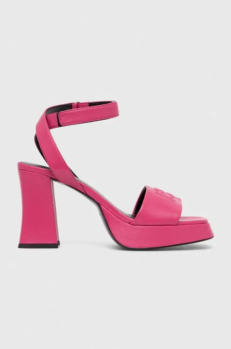Usnjeni sandali HUGO Vicky roza barva, 50513175