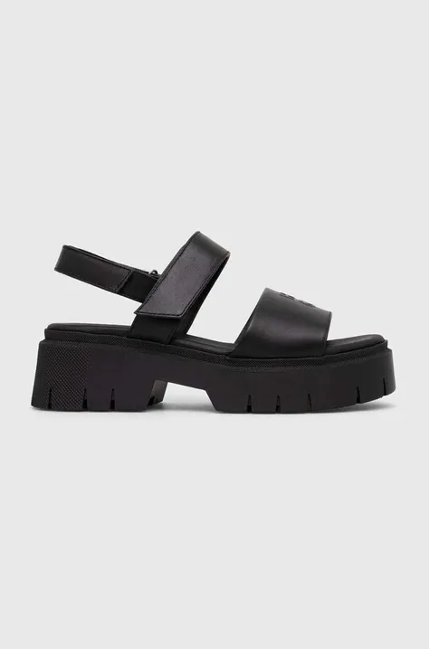 Kožené sandále HUGO KrisSandal dámske, čierna farba, na platforme, 50513525
