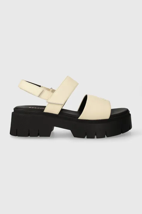 Kožené sandály HUGO KrisSandal dámské, béžová barva, na platformě, 50513525