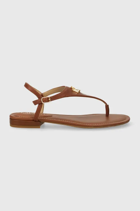 Kožené sandále Lauren Ralph Lauren Ellington dámske, hnedá farba, 802940593002