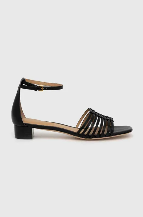 Kožené sandále Lauren Ralph Lauren Fionna dámske, čierna farba, 802920410001