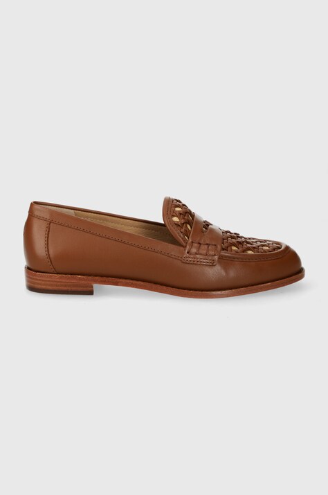 Lauren Ralph Lauren mocasini de piele Wynnie II femei, culoarea maro, cu toc plat 802925000000