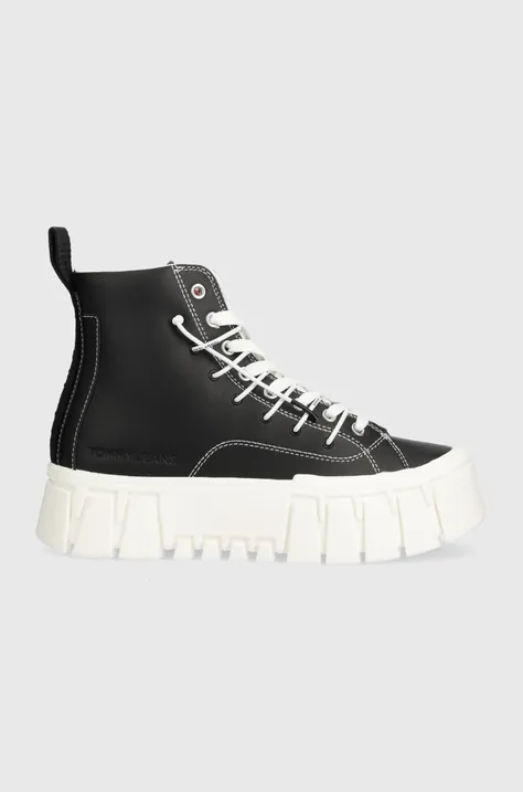 Δερμάτινα ελαφριά παπούτσια Tommy Jeans TJW PLATFORM MC χρώμα: μαύρο, EN0EN02498