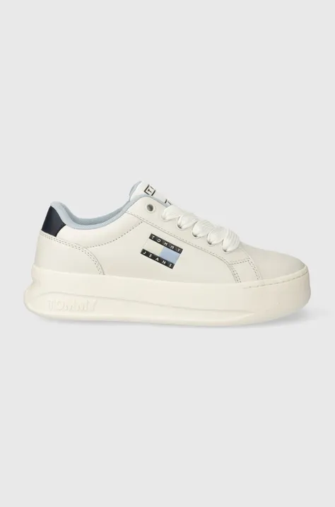 Кожаные кроссовки Tommy Jeans TJW CITY FLATFORM цвет белый EN0EN02500