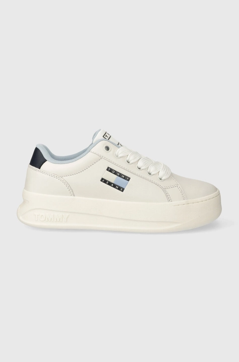 Kožené sneakers boty Tommy Jeans TJW CITY FLATFORM bílá barva, EN0EN02500