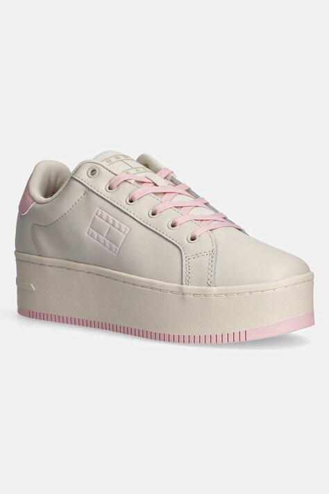 Kožené sneakers boty Tommy Jeans TJW FLATFORM ESS černá barva, EN0EN02518