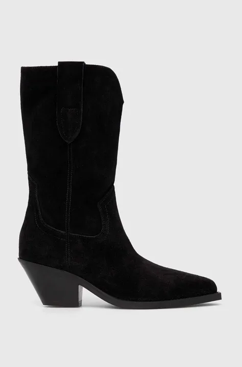 Kaubojske čizme od brušene kože Copenhagen CPH237 za žene, boja: crna, s debelom potpeticom