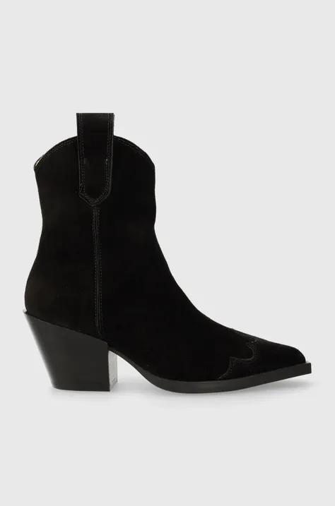 Kaubojske čizme od brušene kože Copenhagen CPH238 suede za žene, boja: crna, s debelom potpeticom