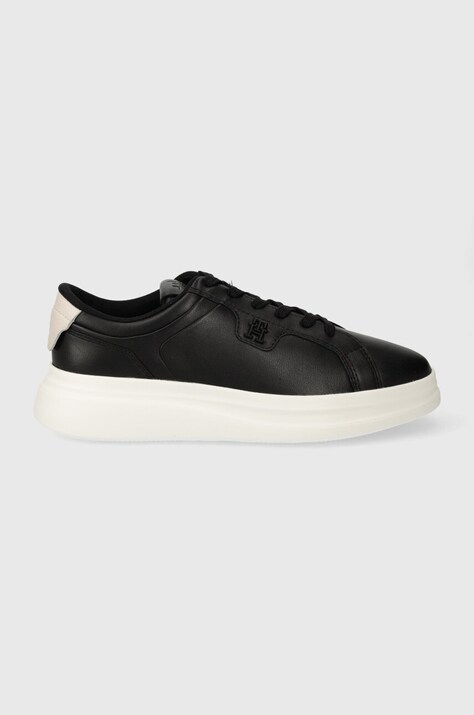 Kožené tenisky Tommy Hilfiger POINTY COURT SNEAKER černá barva, FW0FW07460