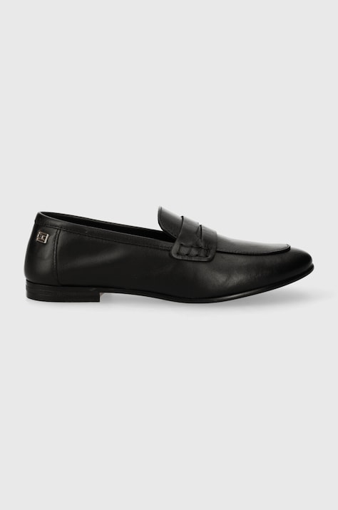 Tommy Hilfiger mocasini de piele ESSENTIAL LEATHER LOAFER femei, culoarea negru, cu toc plat, FW0FW07769