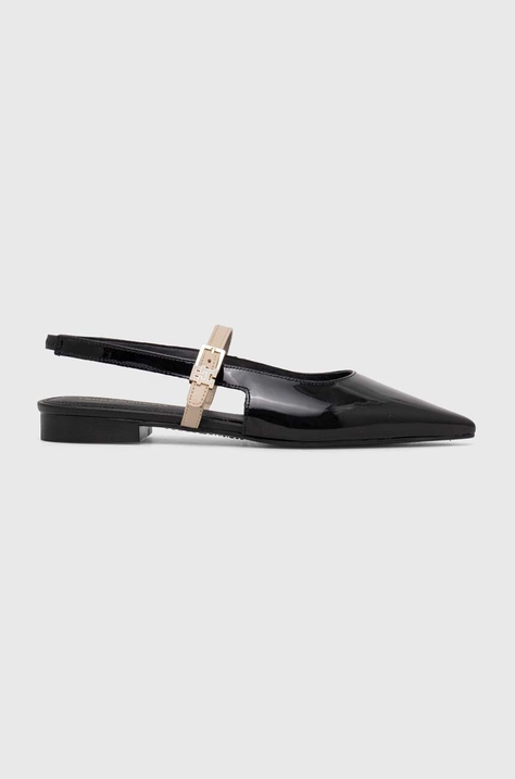 Kožené balerínky Tommy Hilfiger PATENT SLING BACK BALLERINA čierna farba, s otvorenou pätou, FW0FW07839