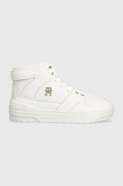Kožené tenisky Tommy Hilfiger TH BASKET SNEAKER HI bílá barva, FW0FW07757