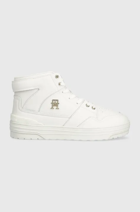 Δερμάτινα αθλητικά παπούτσια Tommy Hilfiger TH BASKET SNEAKER HI χρώμα: άσπρο, FW0FW07757
