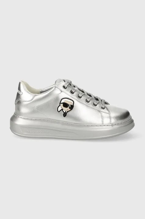 Kožené sneakers boty Karl Lagerfeld KAPRI stříbrná barva, KL62531M