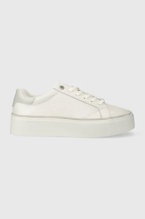 Δερμάτινα αθλητικά παπούτσια Calvin Klein FLATFORM C LACE UP - MONO MIX χρώμα: άσπρο, HW0HW01870