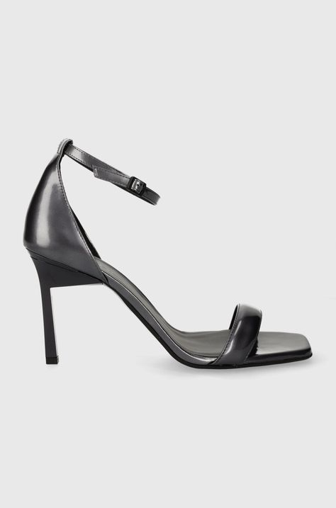 Δερμάτινα σανδάλια Calvin Klein GEO STIL SQUARE SANDAL 90-PEARL χρώμα: γκρι HW0HW01993