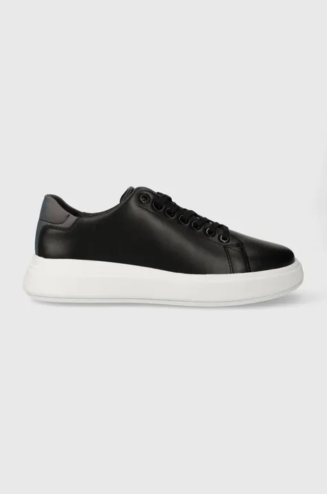 Δερμάτινα αθλητικά παπούτσια Calvin Klein RAISED CUPSOLE LACE UP LUMINOUS χρώμα: μαύρο, HW0HW01997
