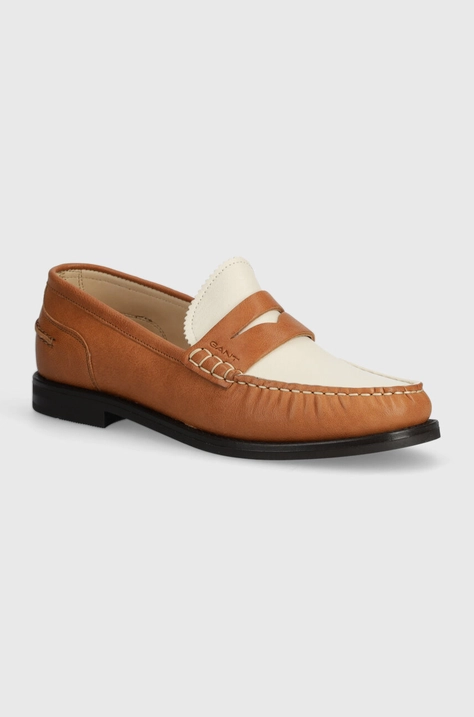 Gant mocasini de piele Gracelyn femei, culoarea maro, cu toc plat, 28571486.G400