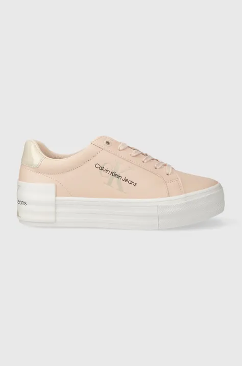 Calvin Klein Jeans sneakersy BOLD VULC FLATF LOW LACE LTH ML kolor różowy YW0YW01294