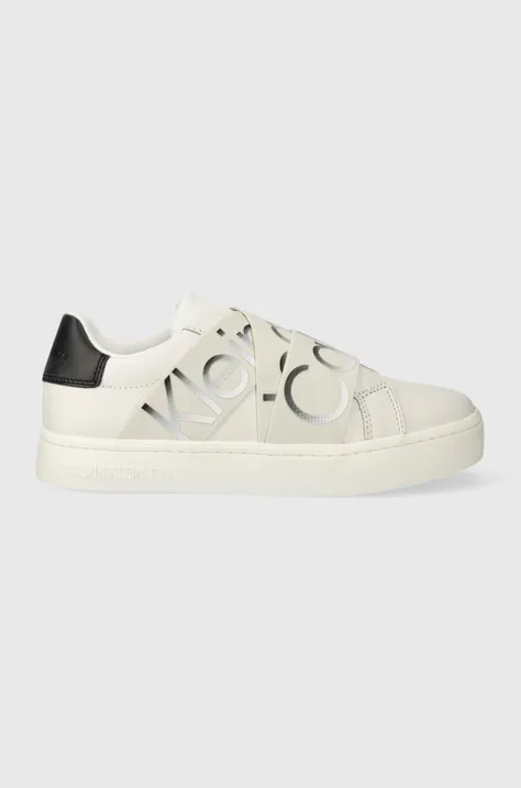 Δερμάτινα αθλητικά παπούτσια Calvin Klein Jeans CLASSIC CUPSOLE ELAST LTH χρώμα: άσπρο, YW0YW01443
