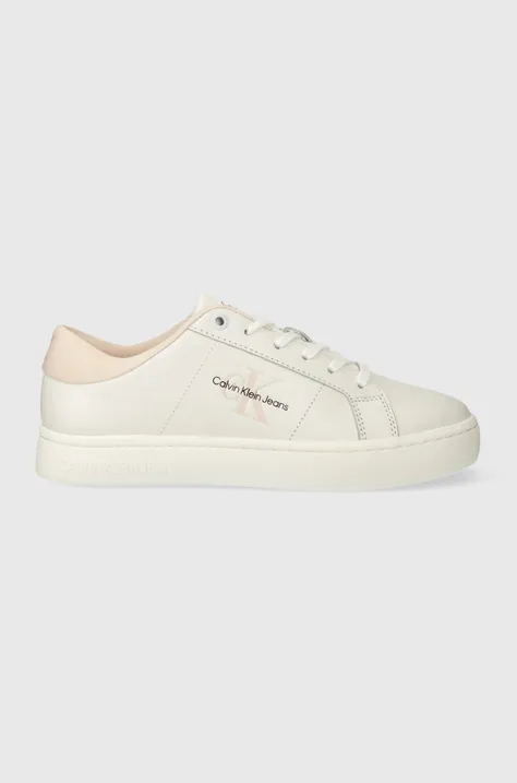Кожаные кроссовки Calvin Klein Jeans CLASSIC CUPSOLE LOWLACEUP LTH WN цвет белый YW0YW01444
