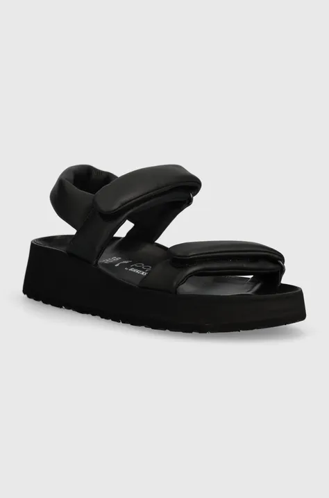Kožne sandale Birkenstock Theda za žene, boja: crna, s platformom, 1026877