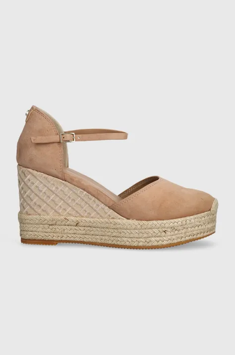 BOSS espadryle zamszowe Madeira damskie kolor beżowy na koturnie 50516717