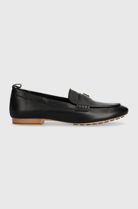 Tommy Hilfiger mocasini de piele TH LEATHER MOCCASIN femei, culoarea negru, cu toc plat, FW0FW07715